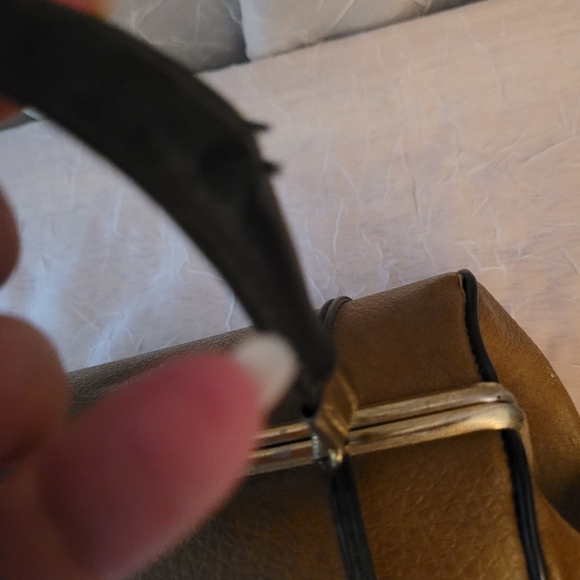 Vintage Small Barrel Hinged Handbag Faux Leather - Picture 7 of 13